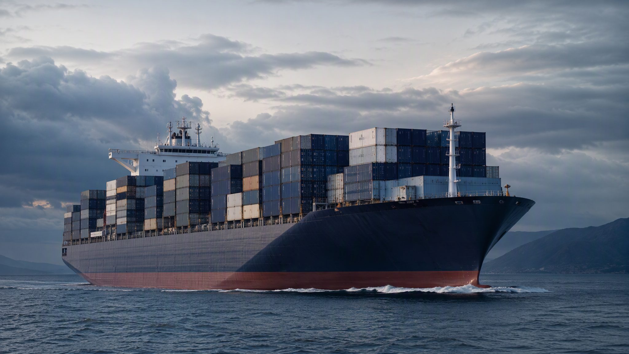 Buque portacontenedores de comercio internacional navegando